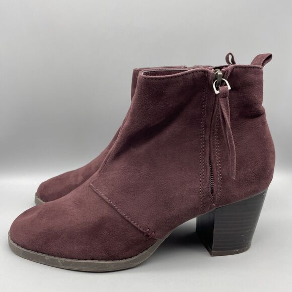 Old Navy Boots Women’s Size 9 Burgundy Maroon Ankle Booties Side Zip‎ - Picture 1 of 11